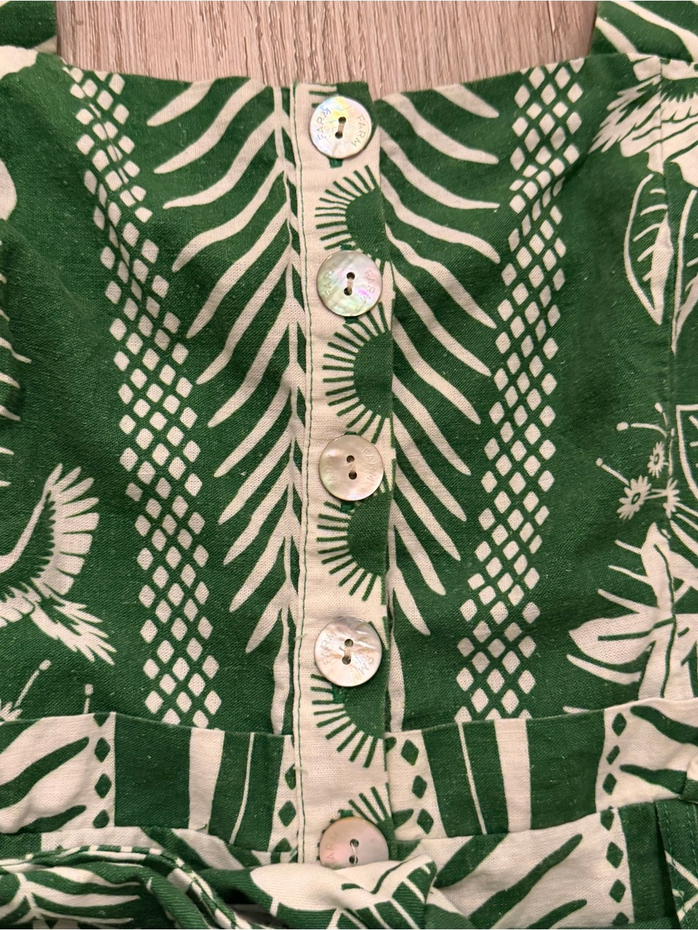 Farm Rio Green & White Tropical Print Romper with Beaded Belt and Pockets - Picture 6 of 17